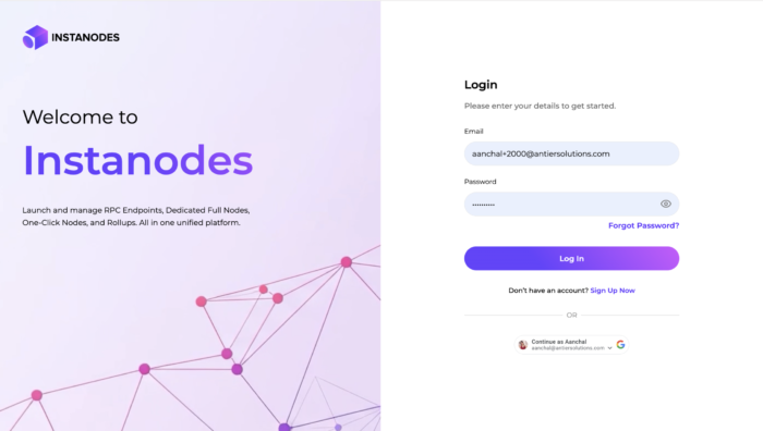 Sign In to Instanodes Dashboard Screenshot